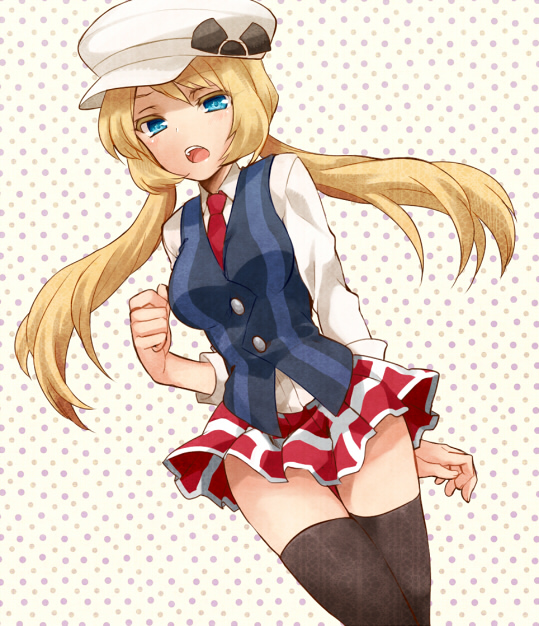 1girl, blonde_hair, blue_eyes, hat, irouha, necktie, pokemon, pokemon_(game)