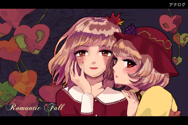 aki_minoriko, aki_shizuha, blonde_hair, blush, brown_eyes, character_request, fu_(mushibun), fu_(pixiv)