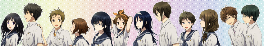 5boys, 6+girls, chitanda_eru, fukube_satoshi, highres, hyouka, ibara_mayaka, irisu_fuyumi