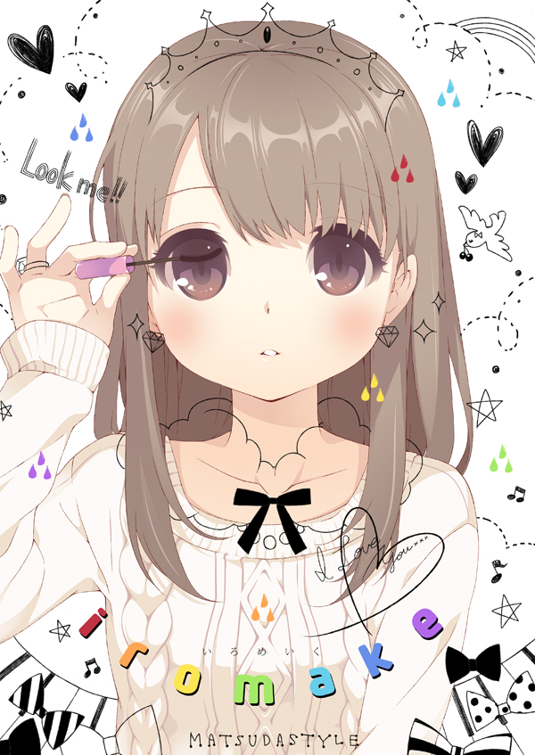 1girl, blush, brown_eyes, brown_hair, eyelash_curler, long_hair, matsuda98, original