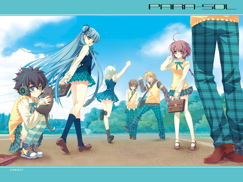 amamiya_polan, amamiya_poran, bandages, black_hair, black_legwear, blonde_hair, blue_eyes, blue_hair