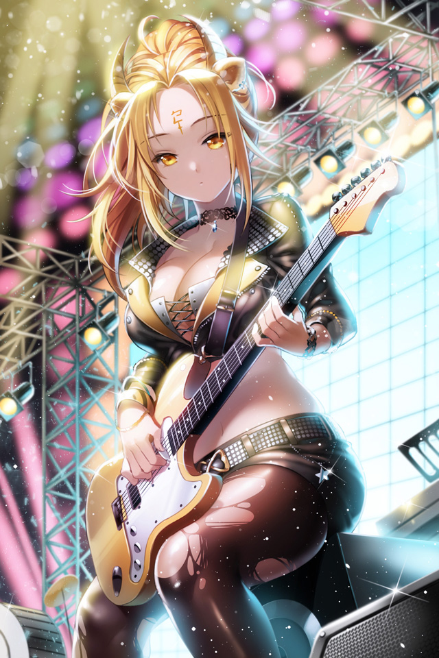 1girl, aile_(crossroads), bangs, blonde_hair, breasts, brown_legwear, choker, cleavage