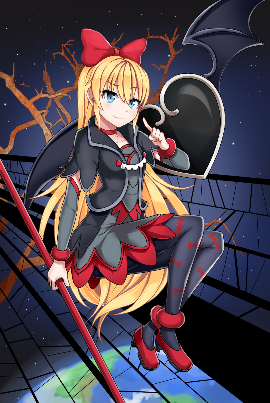 1girl, arm_warmers, bat_print, bat_wings, black_dress, black_jacket, black_legwear, blonde_hair