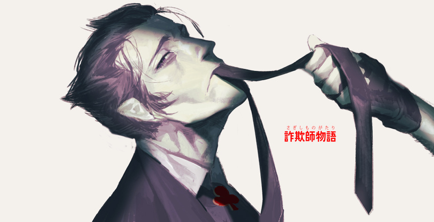 2boys, black_hair, cross_(togano), fingerless_gloves, formal, gloves, kaiki_deishuu, monogatari_(series)