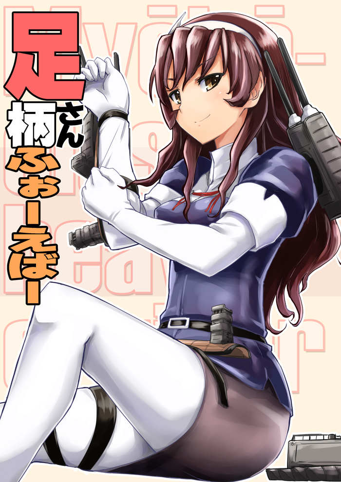 1girl, ashigara_(kantai_collection), blush, breasts, brown_eyes, brown_hair, cannon, elbow_gloves