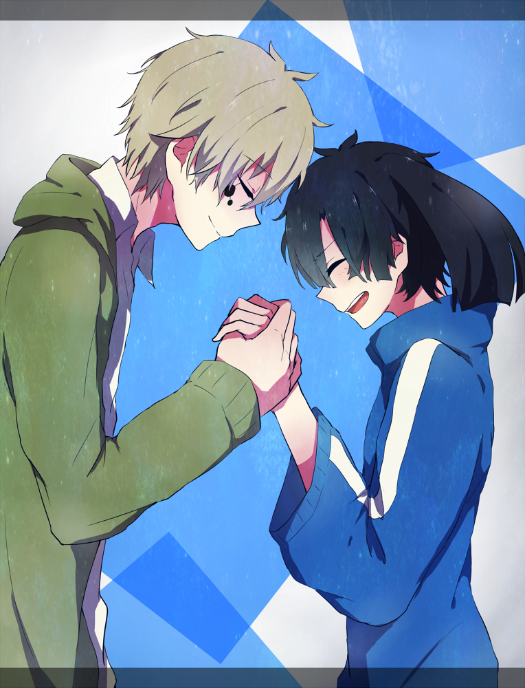 1boy, 1girl, black_hair, brown_hair, couple, ene_(kagerou_project), holding_hands, kagerou_project