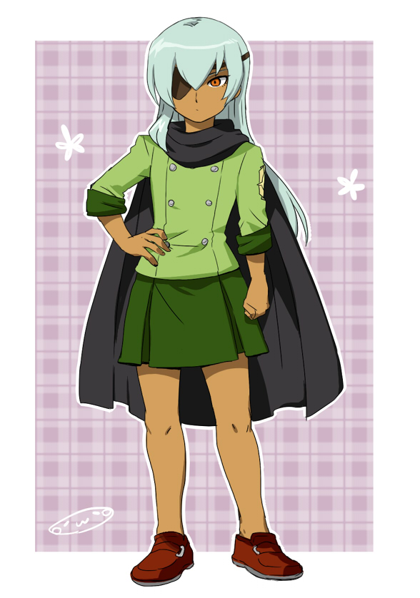 1boy, blue_hair, cape, cosplay, crossdressinging, danball_senki, danball_senki_wars, eyepatch