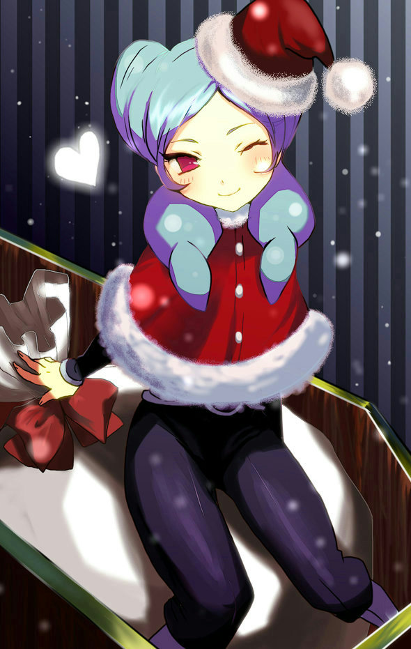1girl, beta_(inazuma_eleven), blush, christmas, hat, heart, inazuma_eleven_(series), inazuma_eleven_go