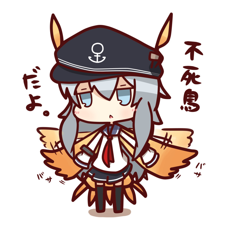 1girl, blue_eyes, blush, feathers, grey_hair, hat, hibiki_(kantai_collection), highres