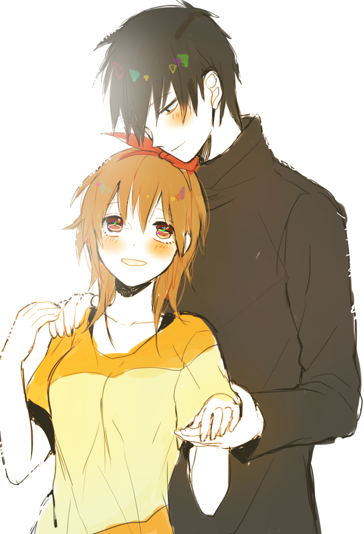 1boy, 1girl, black_eyes, black_hair, blush, brown_eyes, brown_hair, couple