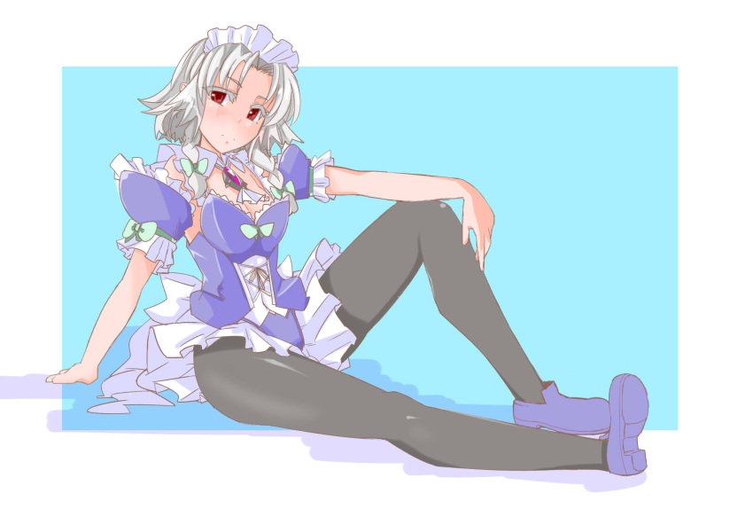 1girl, alternate_costume, black_legwear, blush, braid, brooch, corset, eruichi_(redphantom)