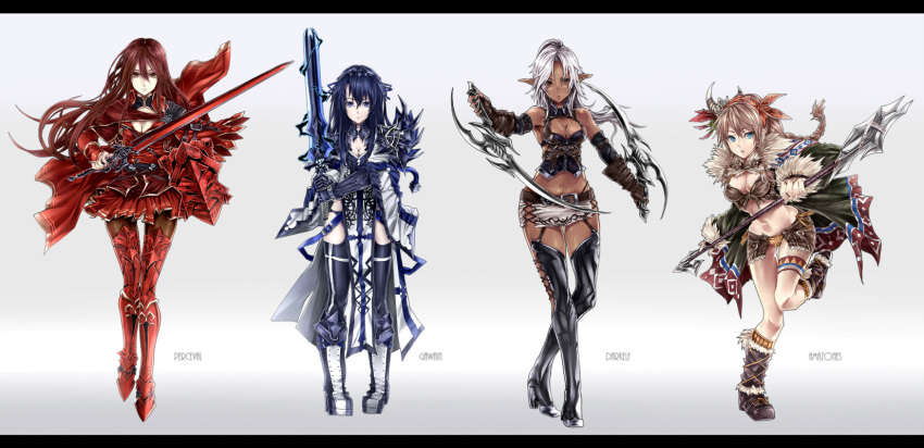 amazon, armor, asuke_yuki, belt, blue_eyes, blue_hair, boots, braid