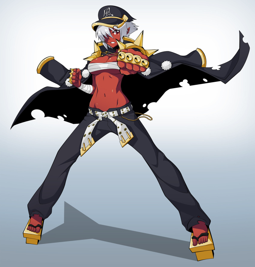 1girl, alternate_color, banchou, belt, borrowed_character, brass_knuckles, breasts, budget_sarashi