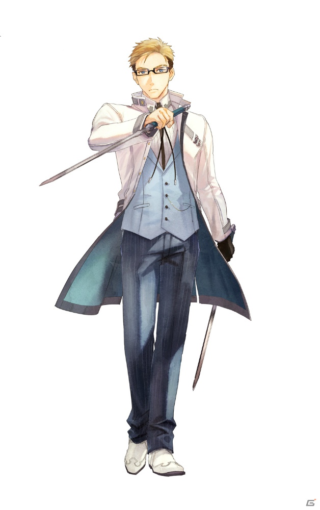 1boy, blonde_hair, brown_hair, glasses, julius_will_kresnik, multicolored_hair, namco, official_art