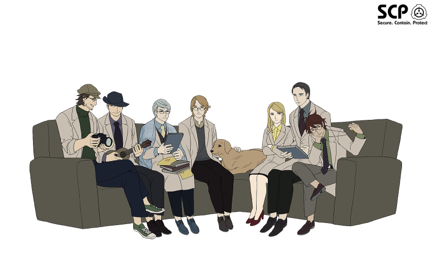 1girl, 6+boys, agatha_e_rights, alto_clef, artist_request, assa, black_hair, blonde_hair