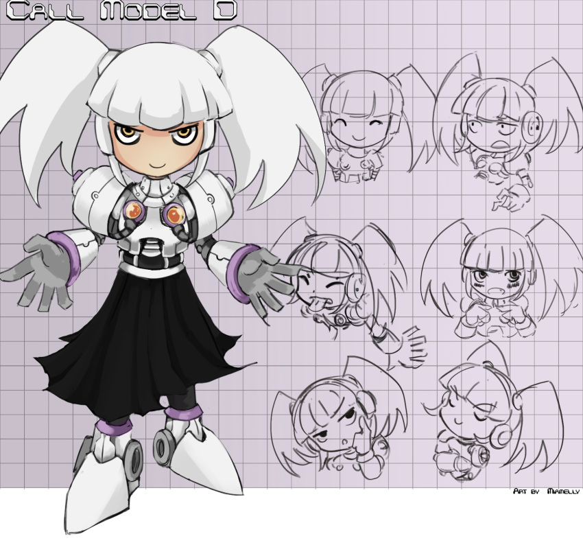 1girl, call_(inafune_keiji), call_(mighty_no._9), expressions, highres, miamelly, mighty_no._9, robot