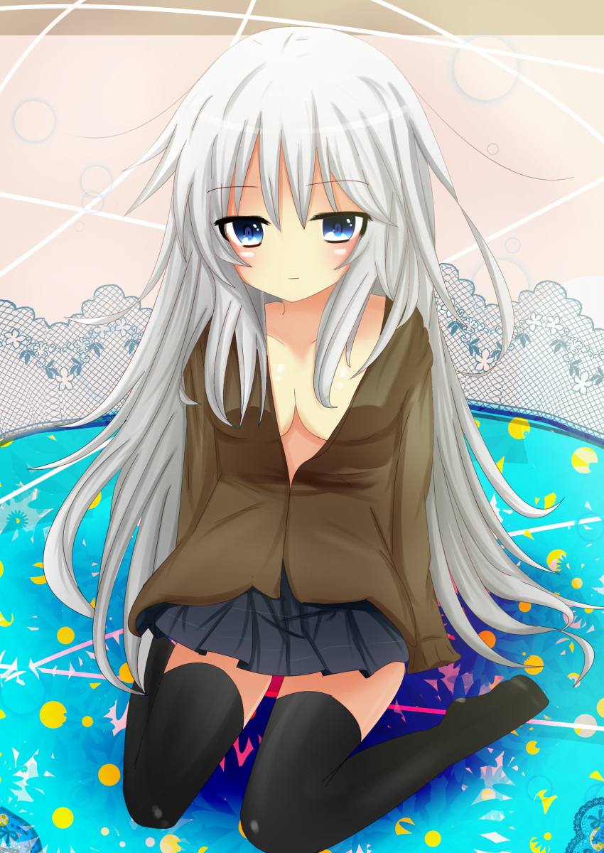 1girl, absurdres, black_legwear, blue_eyes, breasts, cleavage, furisuku_(gerbera), highres