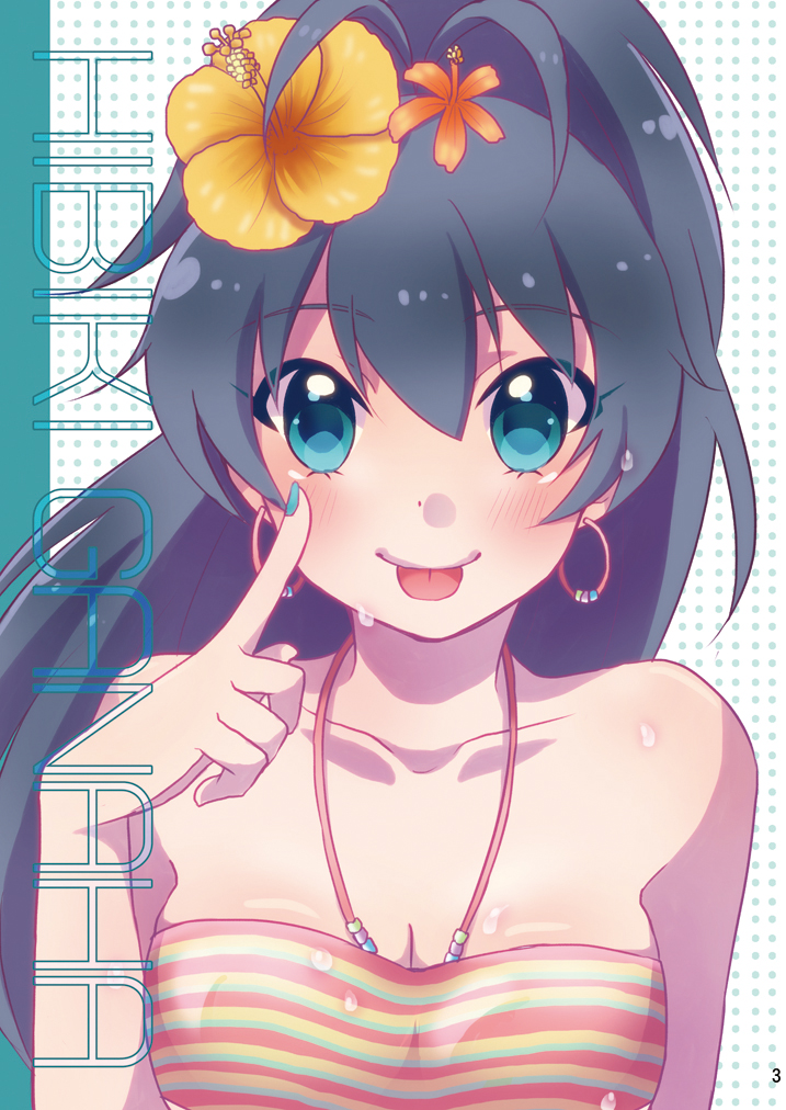 black_hair, blue_eyes, earrings, flower, ganaha_hibiki, hair_ornament, idolmaster, jewelry