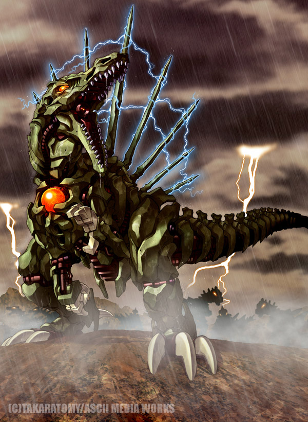 bio_spino, electricity, glowing, glowing_eyes, lightning, mecha, mercy_rabbit, rain