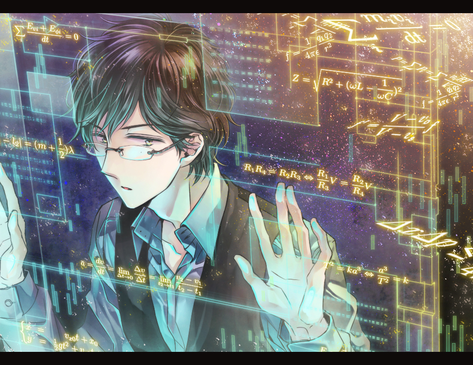 1boy, equation, galileo_(dorama), glasses, short_hair, solo, tokoroanko, yukawa_manabu