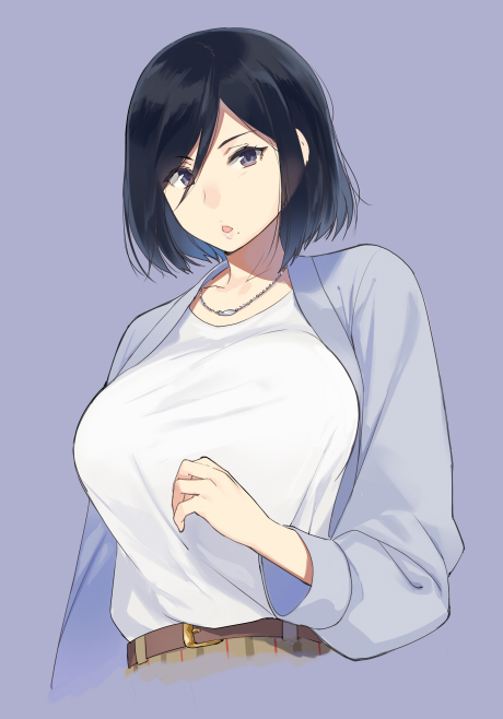 1girl, belt, black_hair, breasts, hair_between_eyes, jewelry, kyoukai_no_kanata, nase_izumi