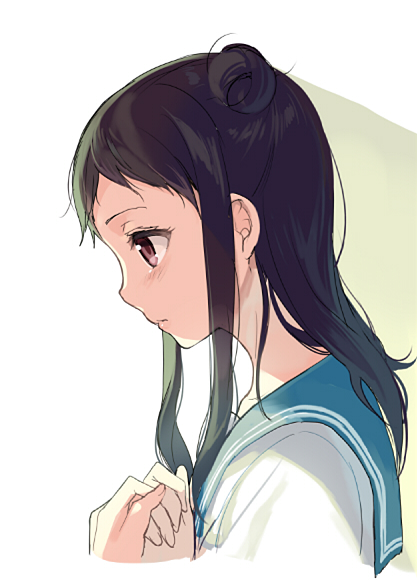 1girl, blush, bust, hair_bun, inami_sakura, kyoukai_no_kanata, profile, sasamori_tomoe