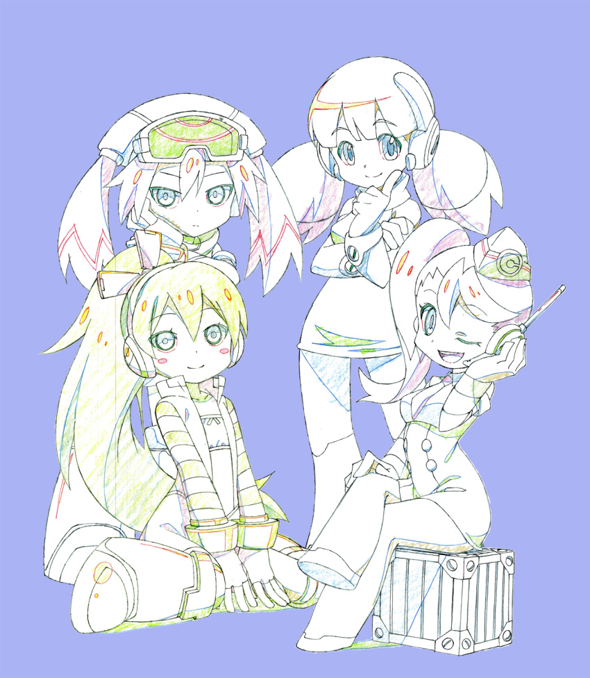 4girls, ;), blush_stickers, call_(ishikawa_hideki), call_(komaki_shinsuke), call_(mighty_no._9), call_(natsume_yuuji), chin_rest