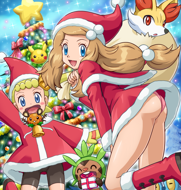 2girls, :d, :o, ass, bell, bike_shorts, blonde_hair, blush_stickers