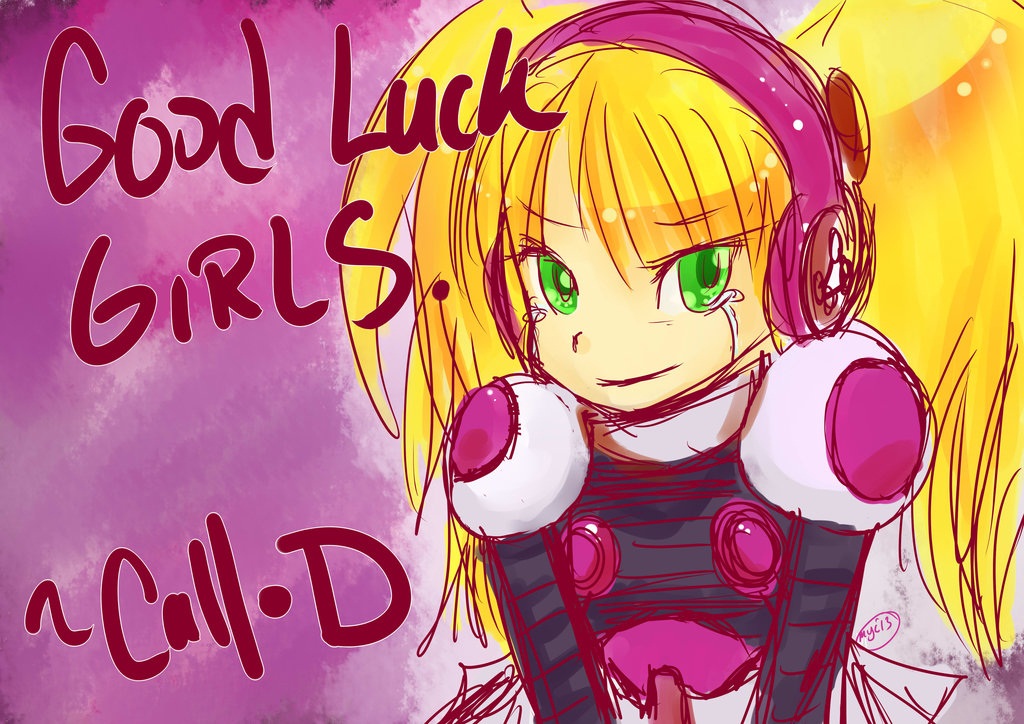 1girl, artist_request, blonde_hair, call_(inafune_keiji), call_(mighty_no._9), green_eyes, headphones, mighty_no._9
