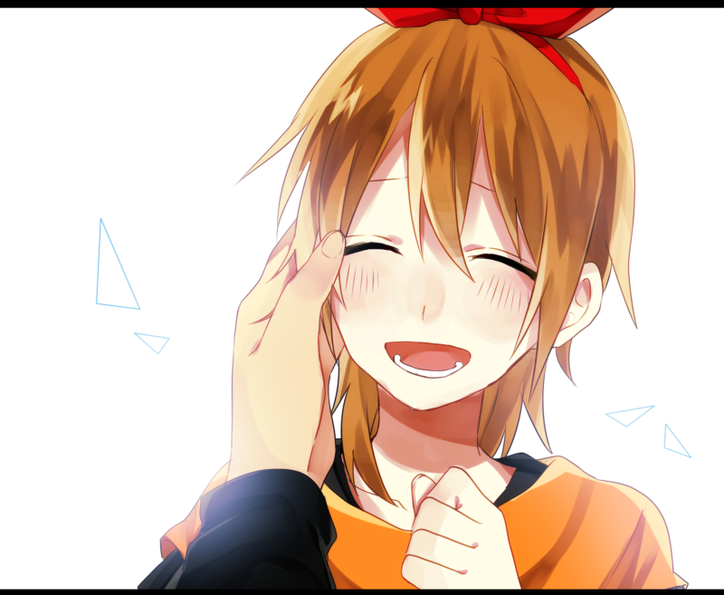 1girl, blush, brown_hair, closed_eyes, hand_on_another's_face, happy, kanzaki_shiori, kirisame_ga_furu_mori
