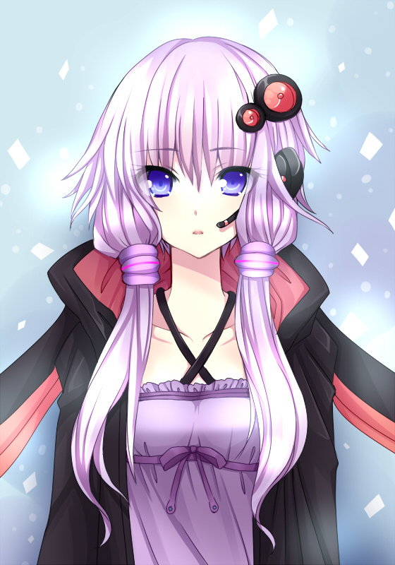 1girl, blush, dress, hoodie, jacket, long_hair, purple_eyes, purple_hair