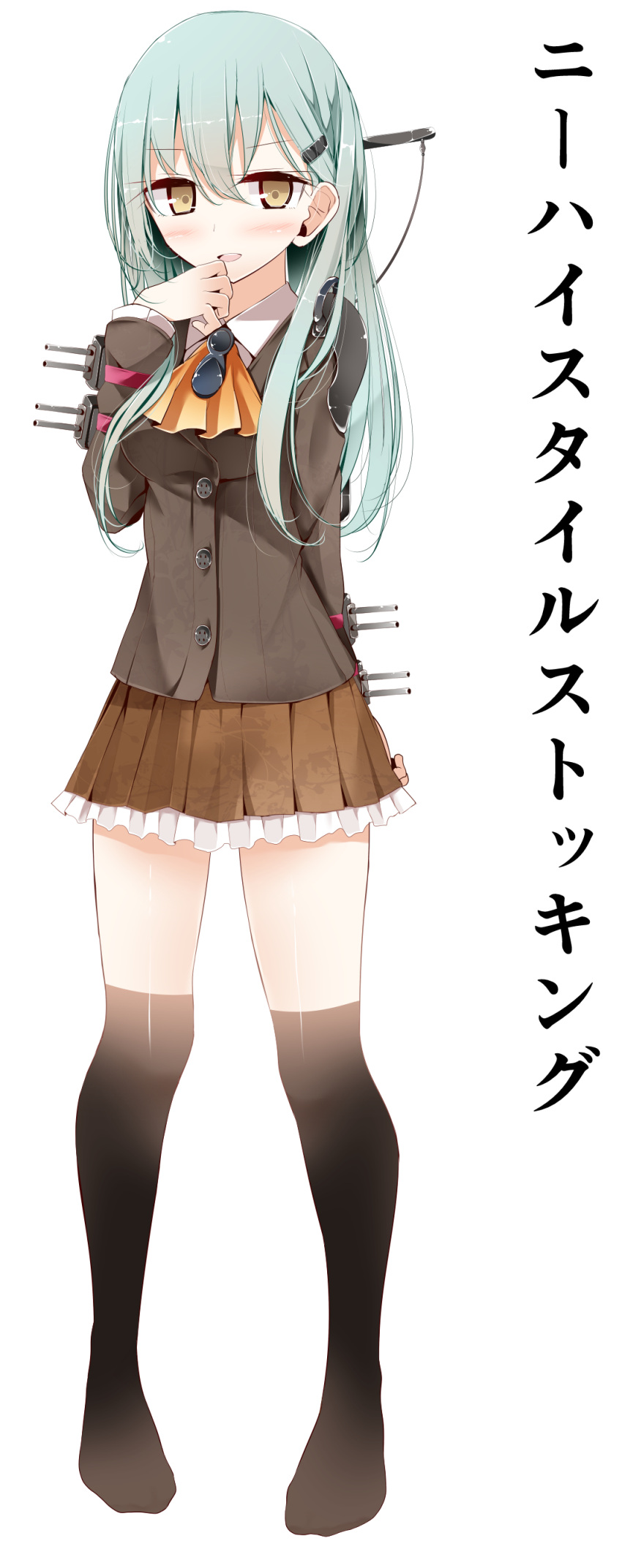 1girl, absurdres, aqua_hair, arm_behind_back, blush, breasts, brown_eyes, hair_ornament