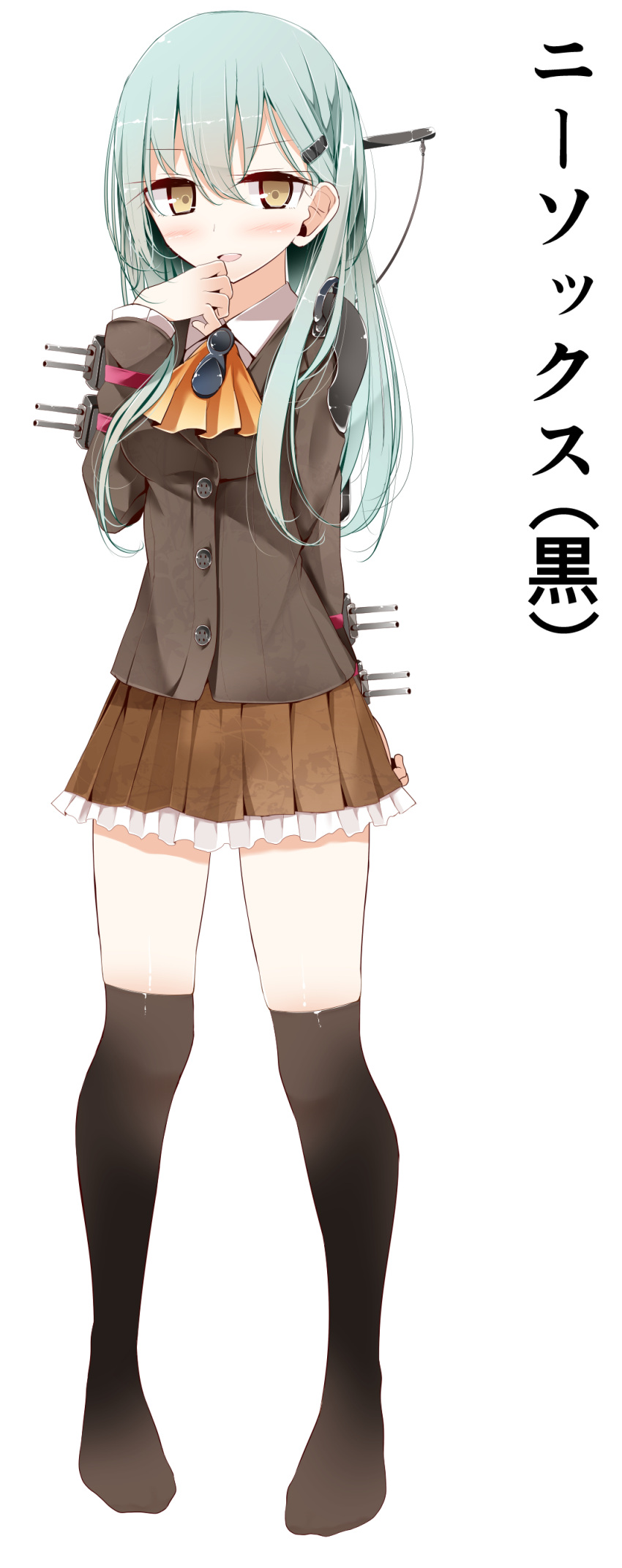 1girl, absurdres, aqua_hair, arm_behind_back, blush, breasts, brown_eyes, hair_ornament