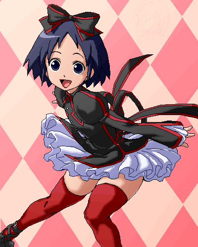 1girl, blue_eyes, blue_hair, bow, hair_bow, isu, kuromajo-san_ga_tooru!!, kurotori_chiyoko