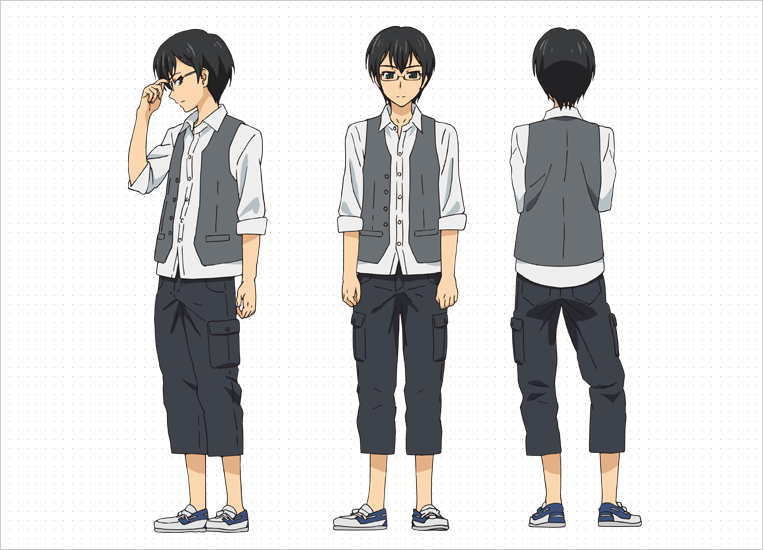 character_sheet, glasses, golden_time, hasegawa_shin'ya, official_art, profile, satou_takaya, simple_background