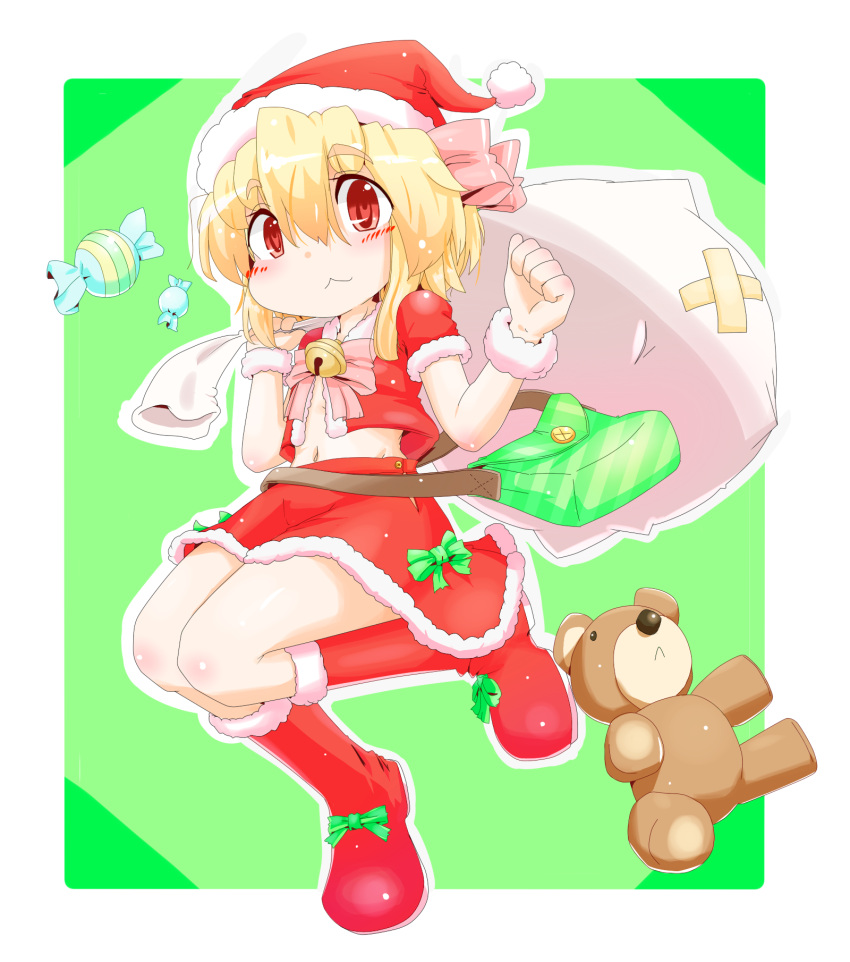 1girl, :3, alternate_costume, aoihitsuji, bag, bell, blonde_hair, boots
