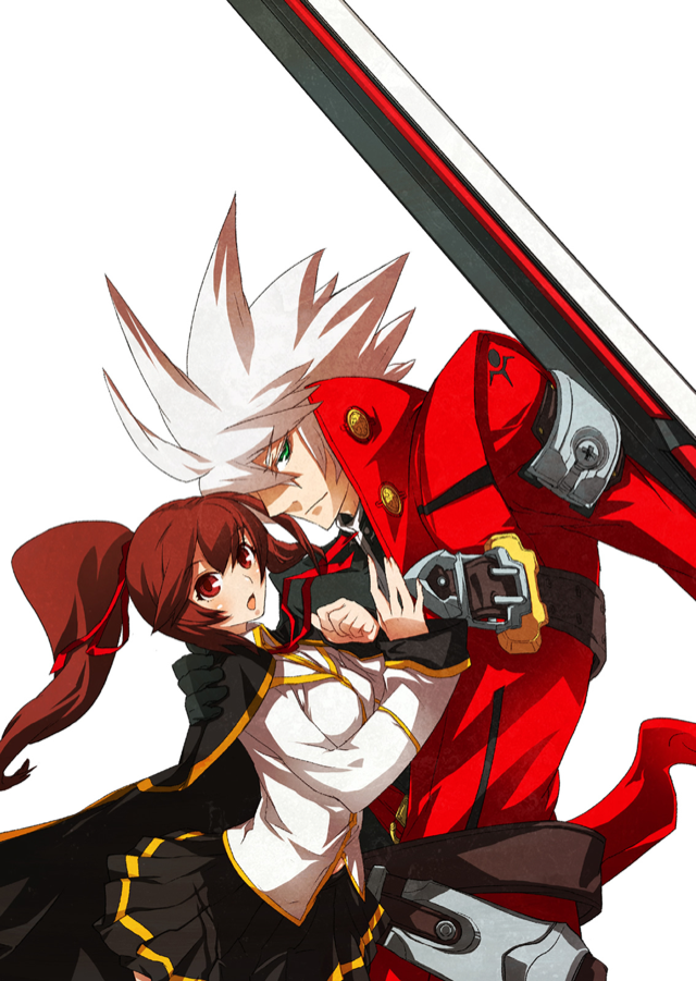 1boy, 1girl, blazblue, blazblue_phase_0, bloodedge, celica_a_mercury, heterochromia, jacket