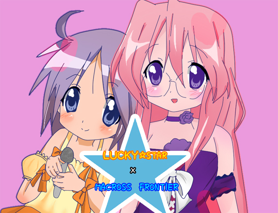 cosplay, endou_aya, flat_chest, glasses, hiiragi_tsukasa, long_hair, lucky_star, macross