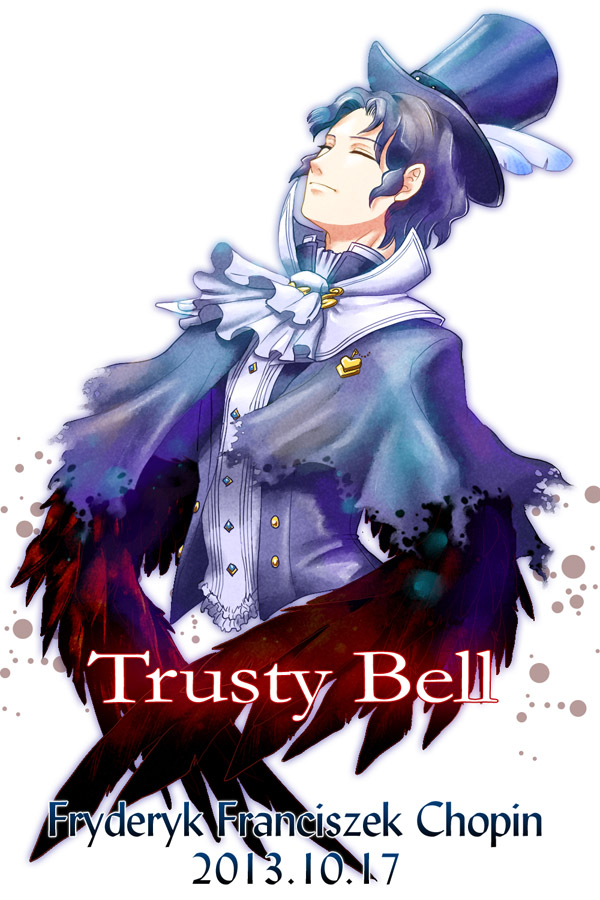 1boy, 2013, black_hair, capelet, character_name, closed_eyes, copyright_name, cravat