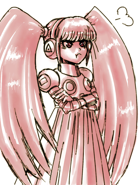 1girl, :t, artist_request, call_(inafune_keiji), call_(mighty_no._9), crossed_arms, headphones, long_hair