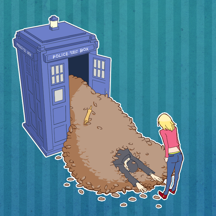1boy, 1girl, armkreuz, cookie, cookie_clicker, doctor_who, food, jacket