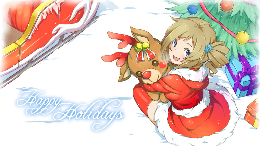 1girl, aizawa_inori, antlers, bell, blue_eyes, brown_hair, christmas, christmas_ornaments
