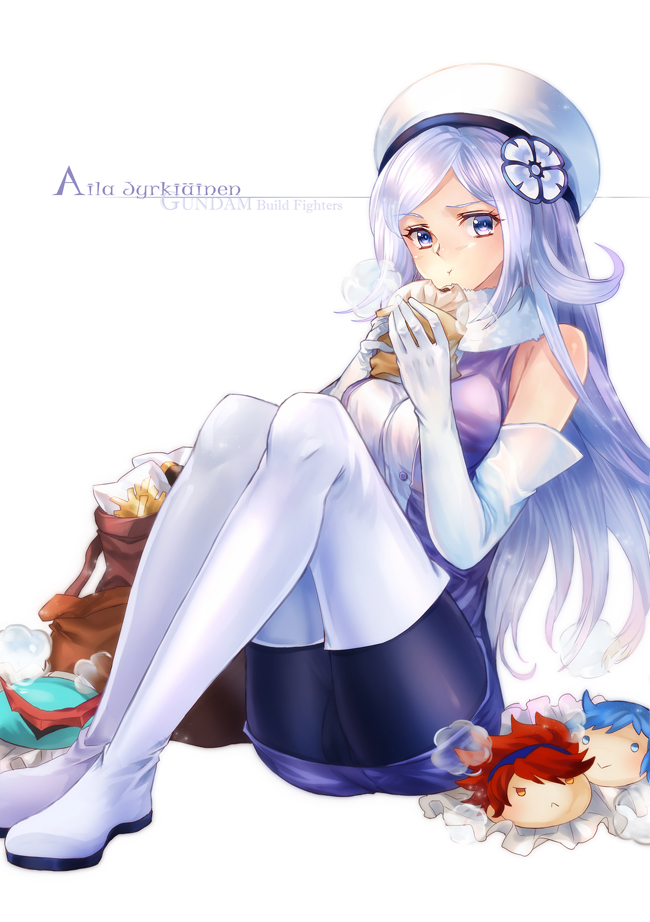 1girl, aila_jyrkiainen, bag, bare_shoulders, black_legwear, blue_eyes, boots, breasts
