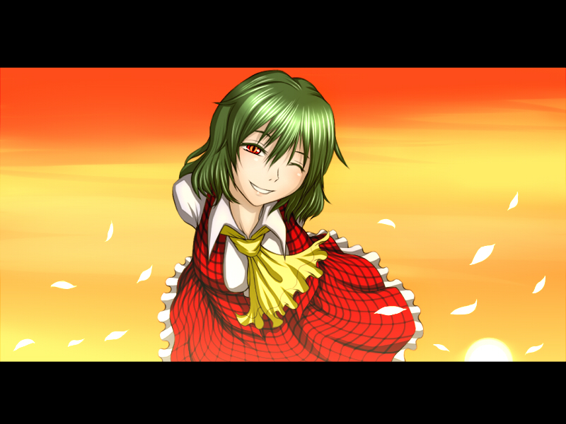 1girl, breasts, dress, frilled_dress, frills, green_hair, kazami_yuuka, kuchisuna