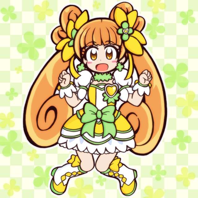 1girl, :d, boots, bow, brooch, brown_eyes, brown_hair, checkered