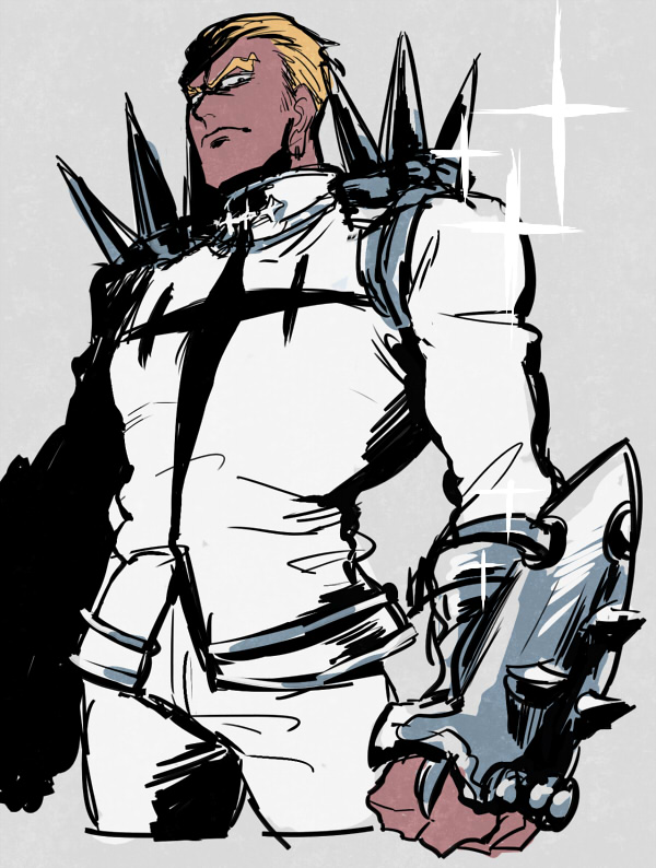1boy, blonde_hair, dark_skin, gamagoori_ira, kill_la_kill, kogashirou, solo, spikes, uniform