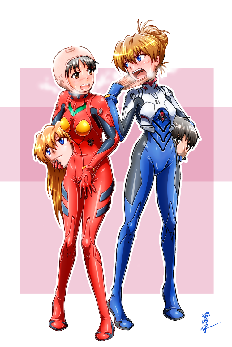 1boy, 1girl, angry, aoi_ginkoku, black_hair, blue_eyes, blush, brown_eyes