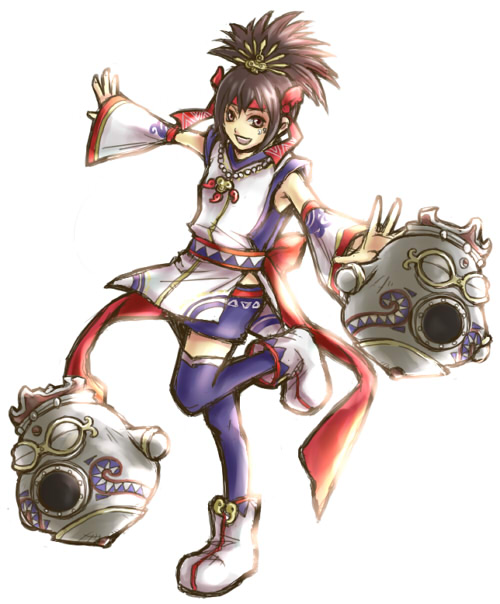 blockhouse, brown_eyes, brown_hair, detached_sleeves, hair_ornament, headband, himiko, musou_orochi