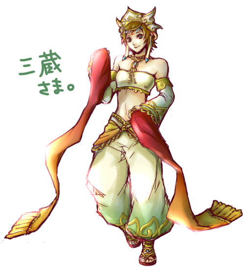 blockhouse, blue_eyes, brown_hair, detached_sleeves, fashi_sanzang, headdress, musou_orochi, musou_orochi_2