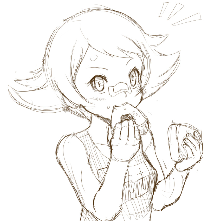 1girl, bandaid, bandaid_on_nose, blush, eating, food, food_on_face, gym_leader